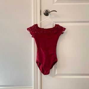 🌺 So Danca Burgundy Lace Cap Sleeve Leotard - XS